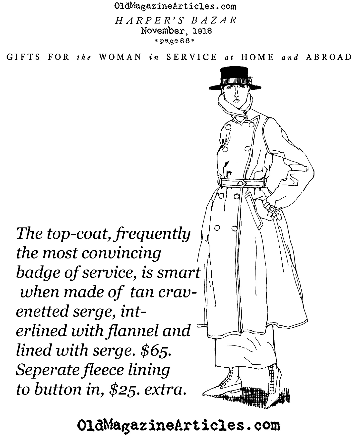 A Trench Coat for the Fashionable Ladies (Harper's Bazaar, 1918)